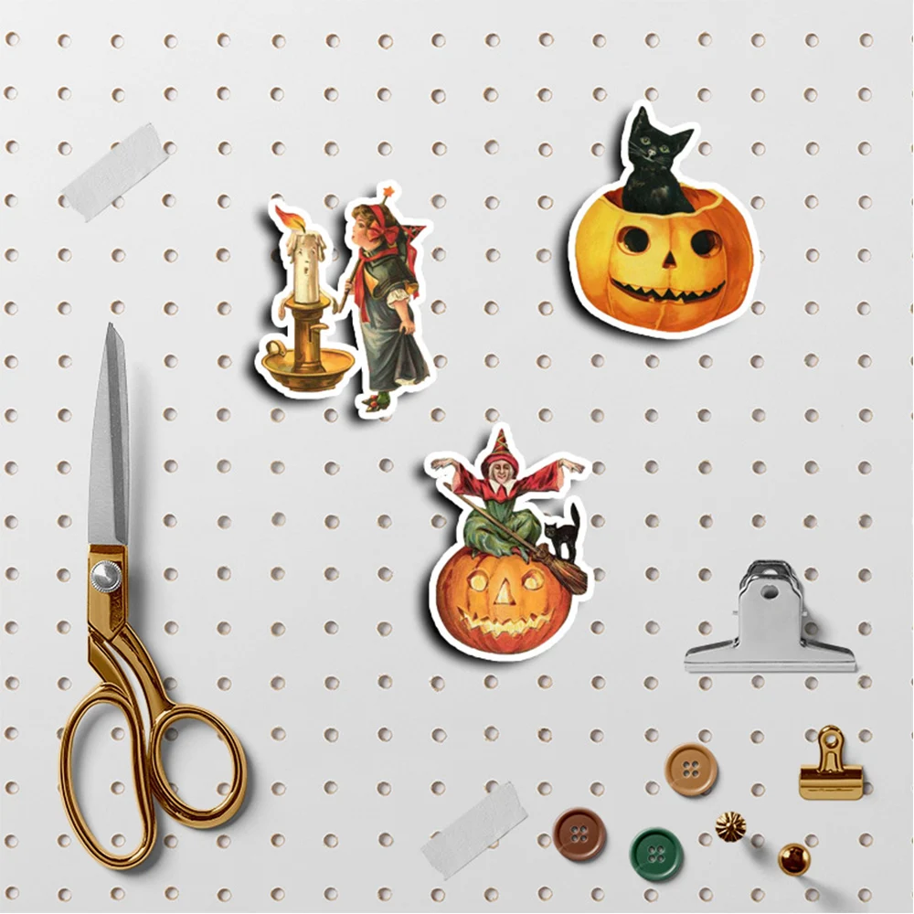10/30/50pcs Vintage Kawaii Witch Halloween Stickers Pumpkin Cartoon Sticker Window Luggage Bike Laptop Toys Decals Decorative