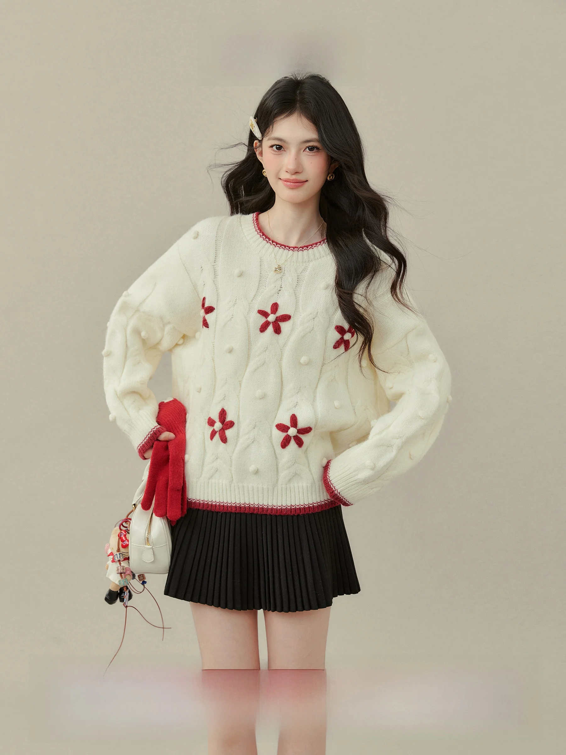 

Cherry Blossom Thi Knit Sweater Women's Crew Ne Pullover Soft Sle Winter New Arrival Casual Loose Fit Long Sve