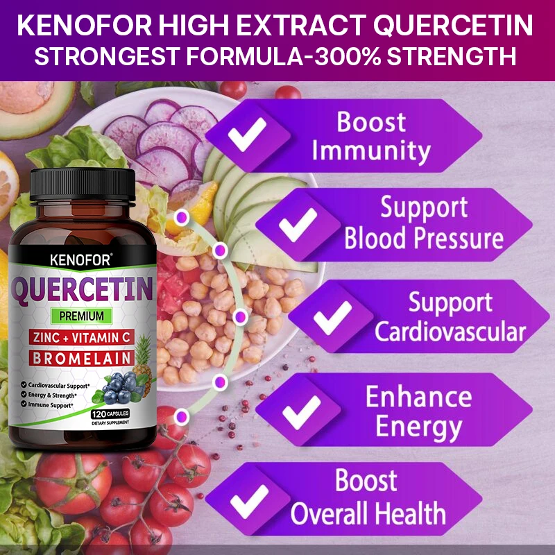 Quercetin with Bromelain, 700 Mg Supplement - Pure Organic Whole Food Seasonal Support, Healthy Inflammation, Antioxidants