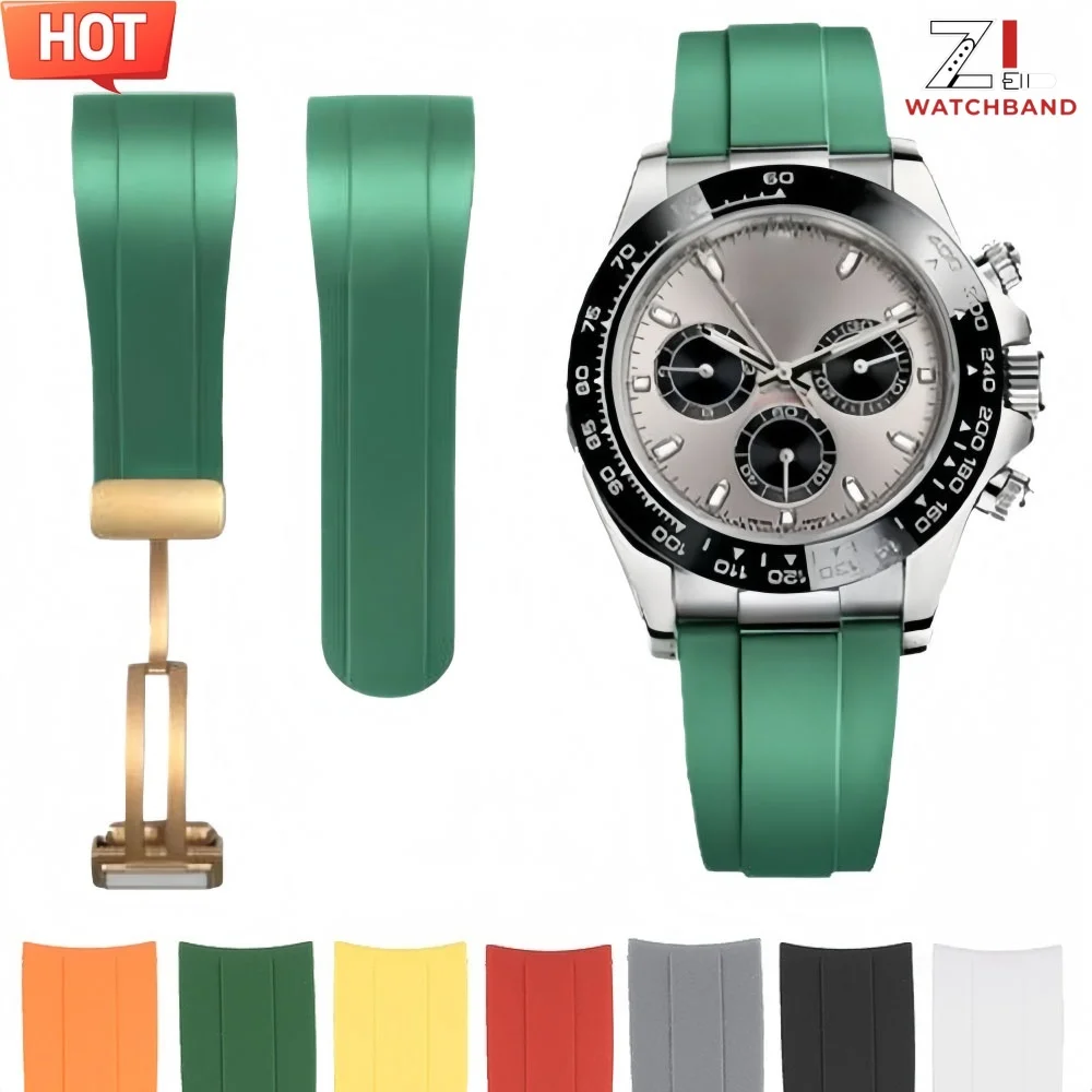 Bracelet en caoutchouc de 22 mm pour Rolex Submariner, avec boucle magnétique en métal, bracelet de remplacement pour homme, extrémités courbées