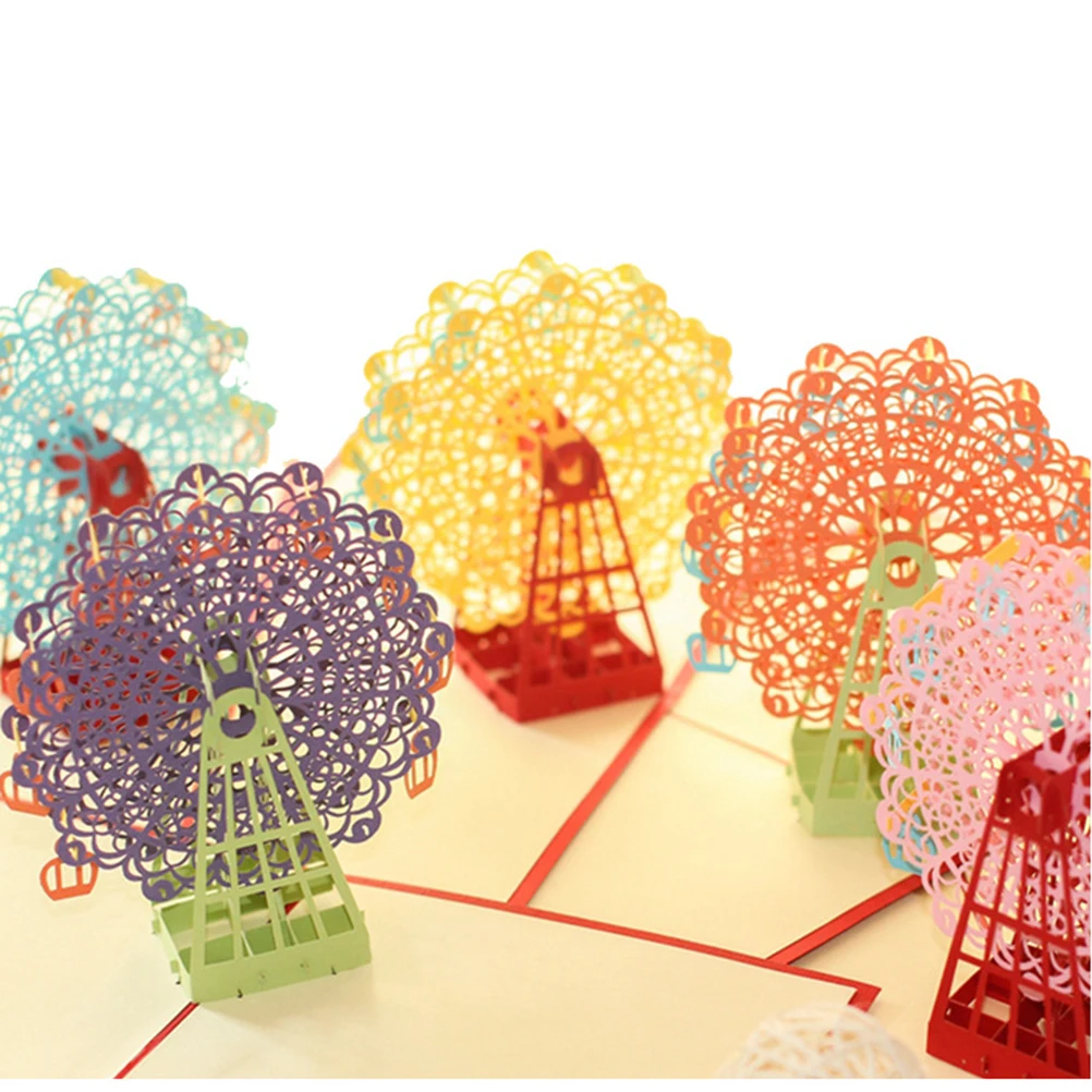 

3D Ferris Wheel Greeting Cards Premium Paper Eco-Friendly Creative Gift Party Decor Wedding Anniversary Family Friends Purple 3D