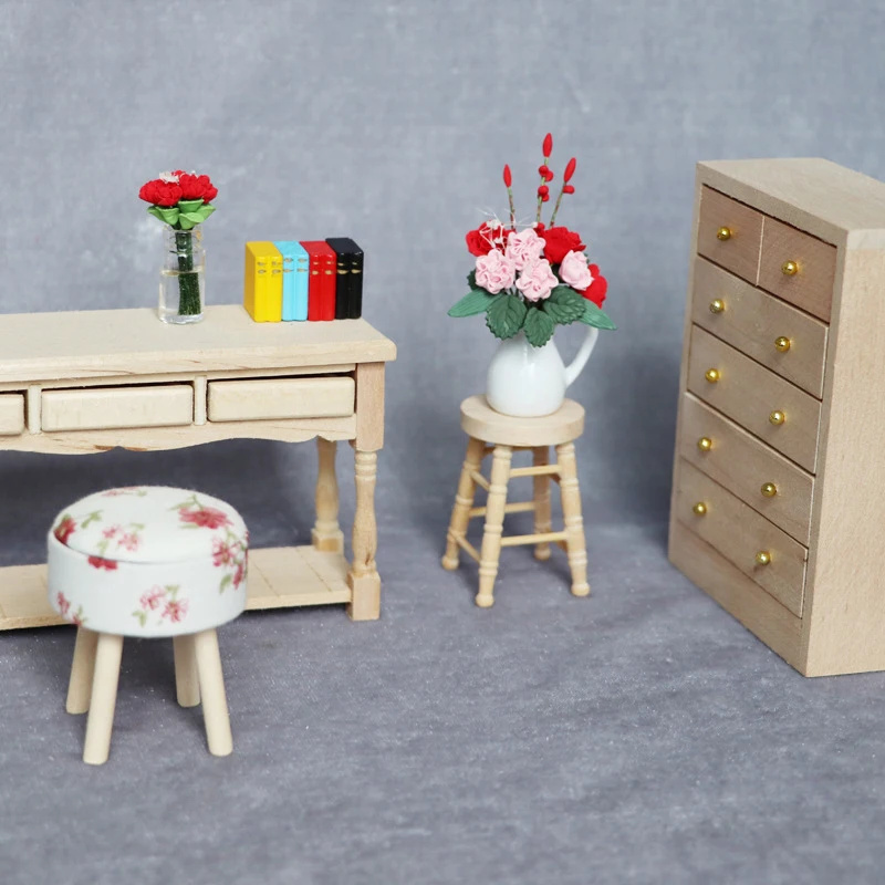 Mini Furniture Dollhouse Simulation Wooden High Stool Model Living Room Toy Doll House Furniture Accessories Miniature Kid Toy