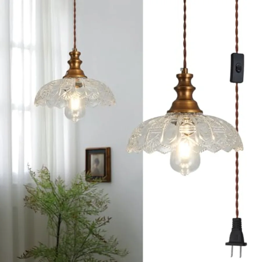 

Plug in Pendant Light Industrial Pendant Lighting with Plug in Cord 9.8ft Hanging Lamps Clear Glass Shade Light Fixture for Liv