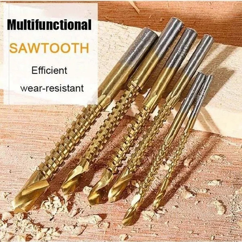 6Pcs Cobalt Drill Bit Set Hole Saw Grooving Set Woodworking Sawtooth Drill Slotted Drill