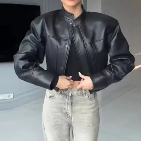Uniwersalna skórzana kurtka damska retro luźna casualowa wyrazista szykowna modna edzująca krótki płaszczyk jesień streetwear fajne ubrania damskie