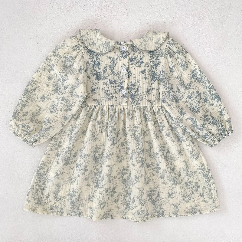 2026 Herbst Frühling Kinder Mädchen Kleid Langarm Gelb Bestickter Kragen Prinzessinnenkleid Koreanische Version Kleid – Detail 5