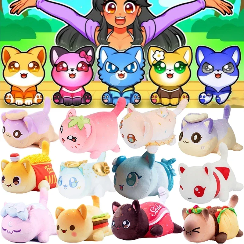 Meows Aphmau Plush Toys Coke French Fries Burgers Bread Sandes Food Cat Plushie Doll Sleeping Stuffed Pillow Peluche Xmas Gifts