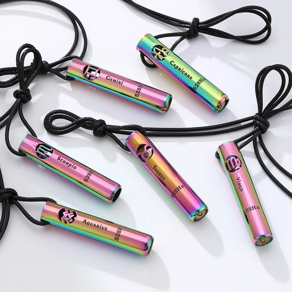 Stainless Steel Meditation Mindfulness Breathing Pendants 12 Zodiac Signs Stress Relieving Anxiety Whistle Sports Necklace
