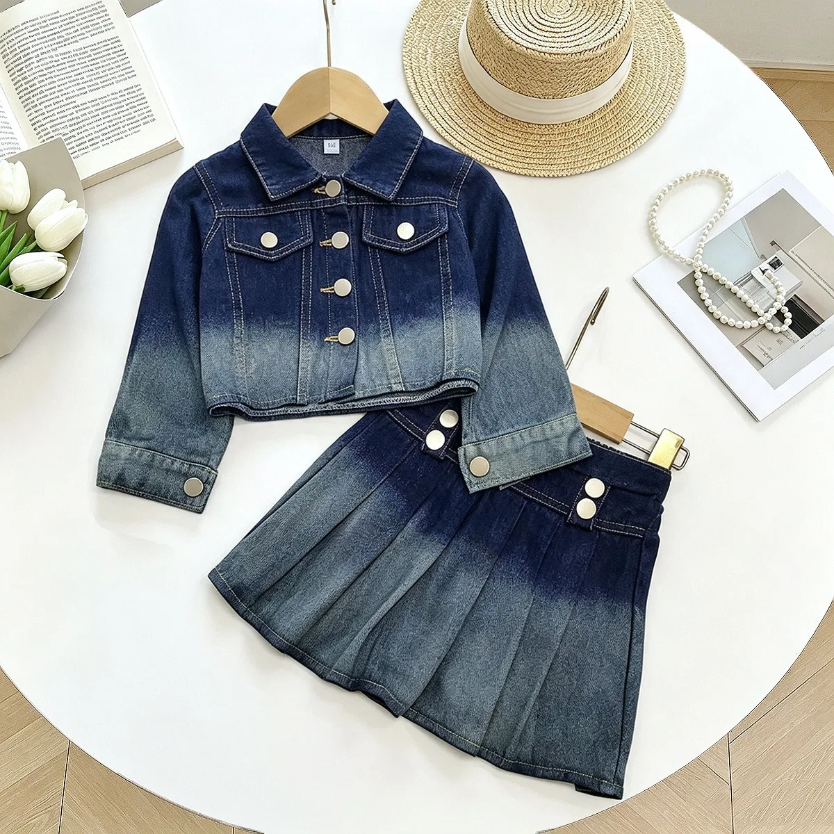 Girls Denim Dress Clothes Sets Spring Autumn Children's Fashion Jackets Skirts 2pcs Princess Suit Kids Costume Outfits Teenagers