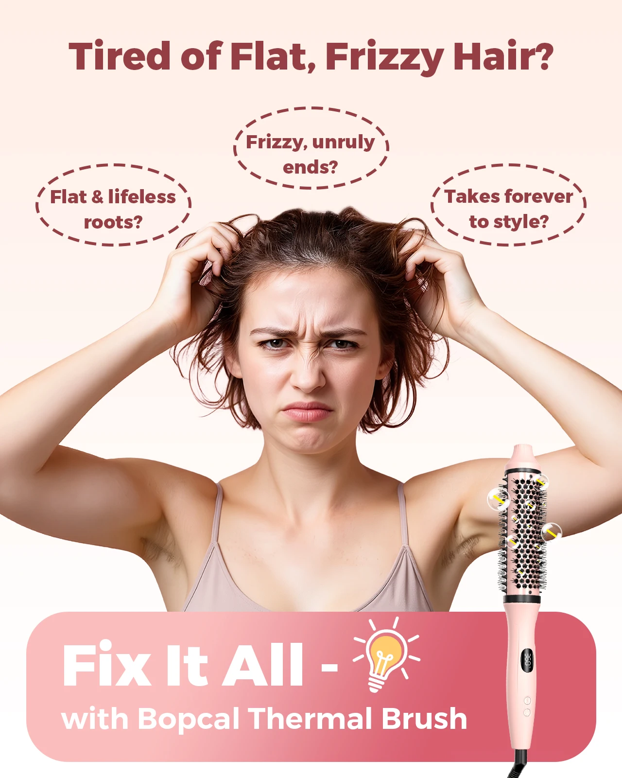 فرشاة بوبكال الحرارية 3 في 1 - فرشاة حرارية مستديرة مع شاشة رقمية، فرشاة تجعيد أيونية تقلل من التجعد، فرشاة حرارية #2