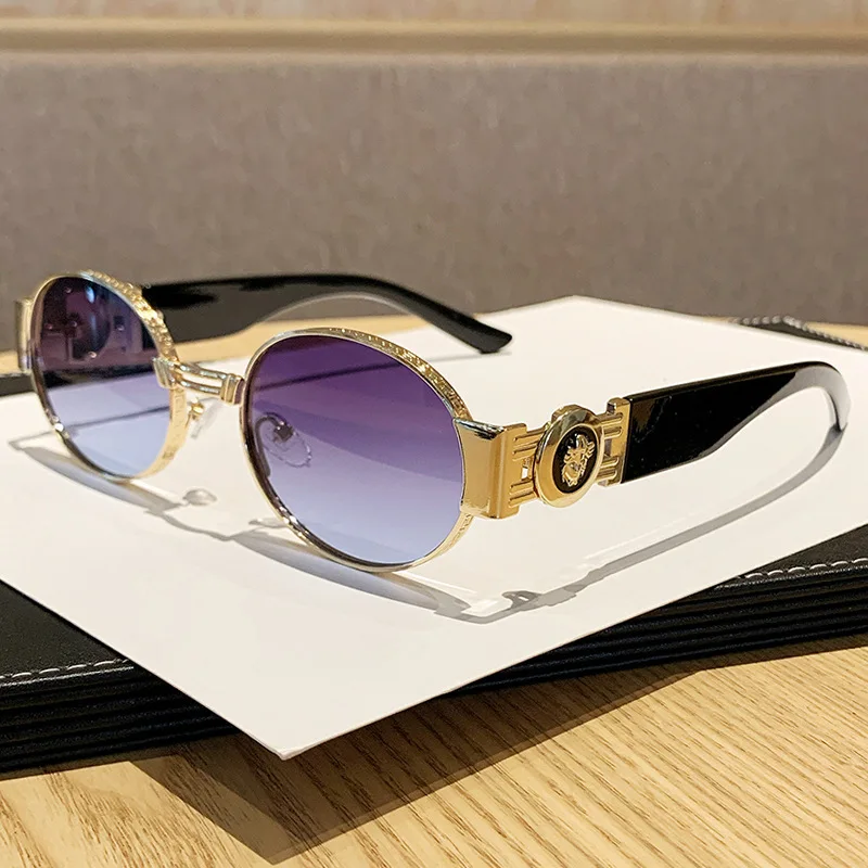 جديد خمر البيضاوي النظارات الشمسية الإطار المعدني المرأة الفاخرة مصمم نظارات شمسية ظلال للرجال Oculos UV400 Gafas De Sol Mujer