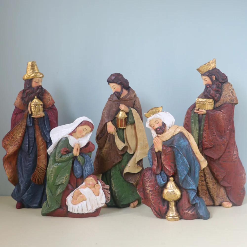 

Christmas Cribs Nativity Set Figurines Bethlehem Christian Jesus Statue Indoor Home Desktop Ornaments Christmas Decorations