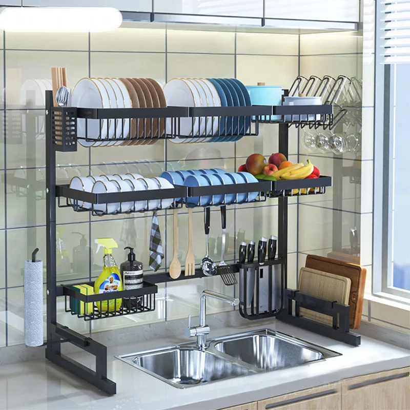 AOLIVIYA Kitchen Telescopic Sink Rack Dishes Knives Cutting Boards Chopsticks Kitchenware Stainless Steel Storage Racks