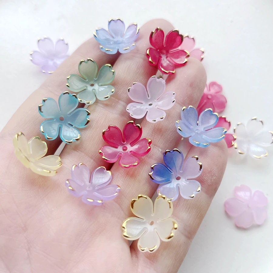 25pcs  19mm randomly mixed beautiful irregular gradient five petal flower bead diy jewelry hair bracelet decorative accessories