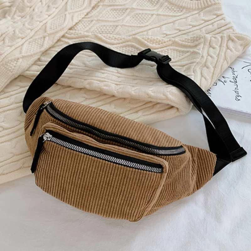 

Simplicity Corduroy Waist Bag Designer Zipper Chest Bag Sport Travel Girl Waist Belt Bags Fashion Phone Waist Pack for Women Men