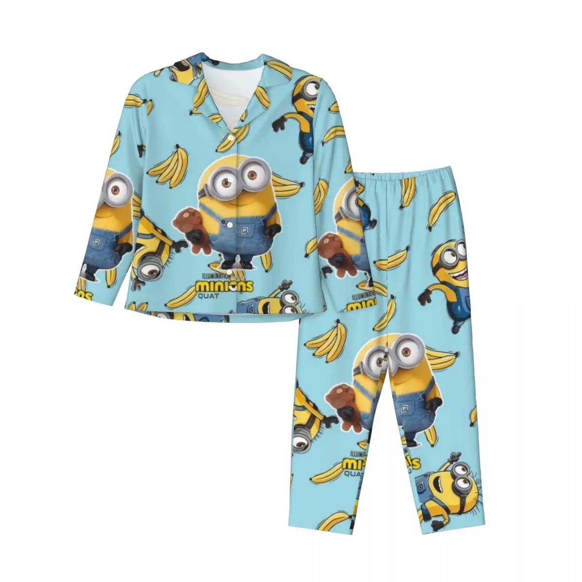 Minions Women's Pajamas Set Button Down Pajama 2 Piece Suit Pyjama Femme Nightwear Loungewear