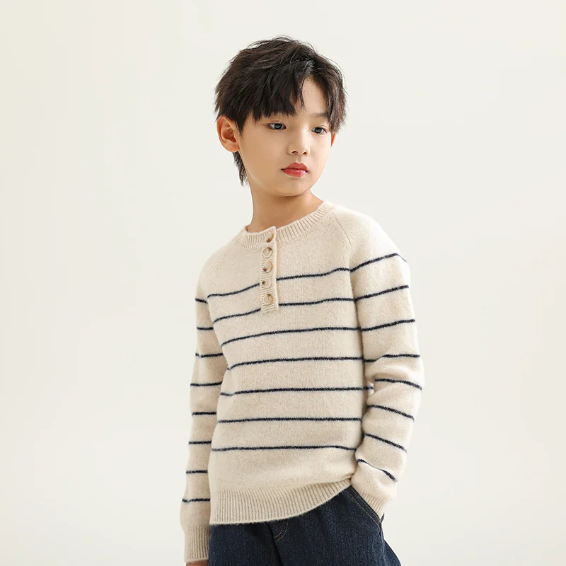 

O-Neck Unisex Style 100% Merino Wool Sweater Autumn And Winter Pullover Long Sleeve Knitwear Children's Clothing Tops