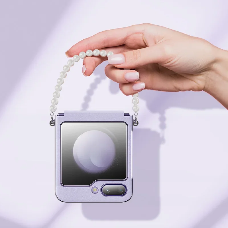 For Samsung Galaxy Z Flip 5 5G Case Luxury Hand Strap Skin Friendly Matte Leather Adjustable Folding Hinge Shockproof Hard Case