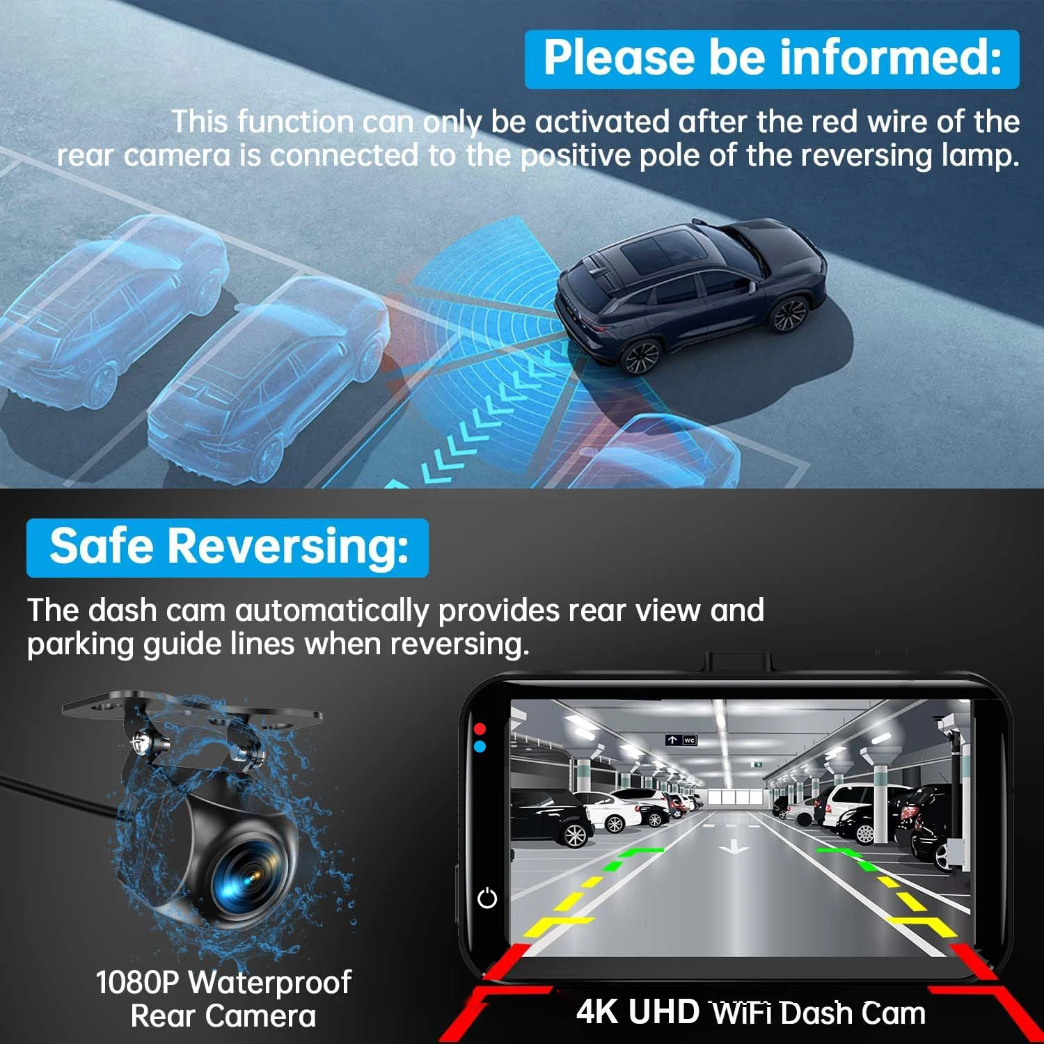 4K Dash Cam 2160P CAR DVR  4K WIFI Camera for Car UHD Front and Rear Camera for Vehicle Black Box