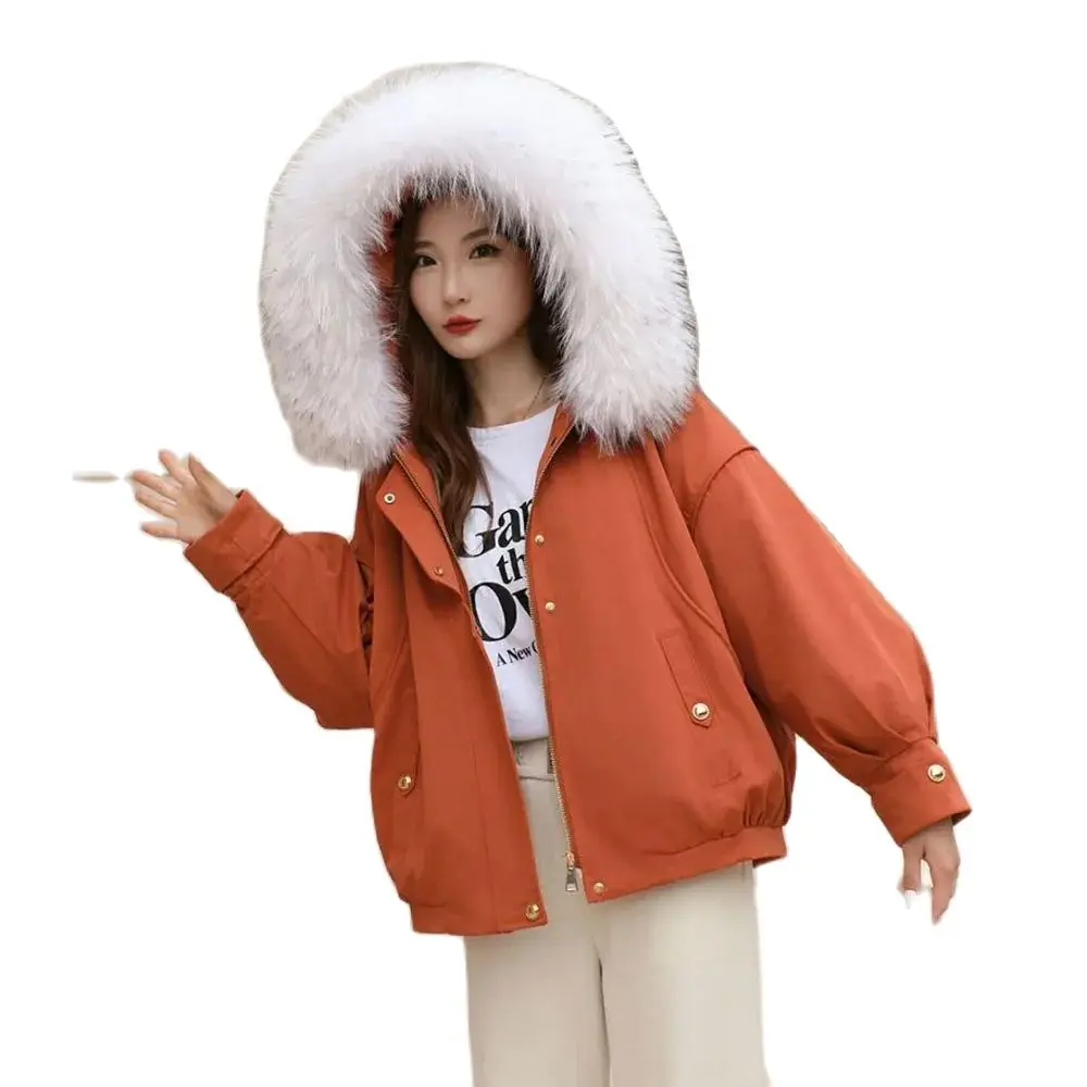 

2024 New Fox Maoism Overcomes Women's Short Hooded Fashion Fur Coat Detachable Rex Rabbit Hair Lining Winter Cotton JacketWomens