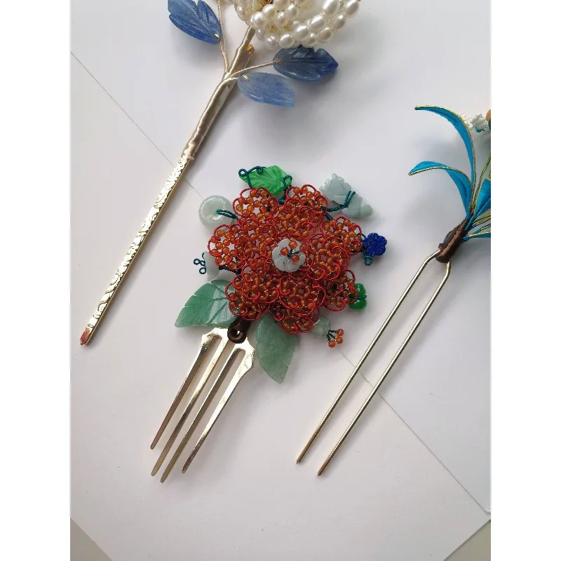 Imitation of the Forbidden City collection of beads and flowers Duobao hairpin Hanfu cheongsam accessories wrapped with flowers