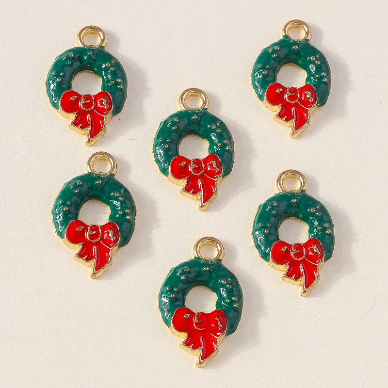 

20pcs 14x23mm Cute Enamel Christmas Wreath Charms Pendants for Jewelry Making Necklaces Earrings Bracelet DIY Crafts Accessories