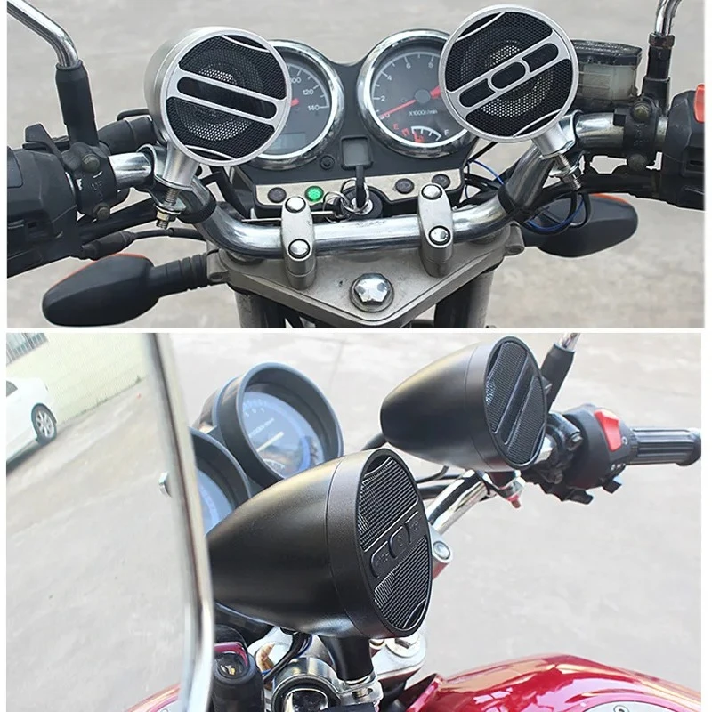 12V Full Metal Motorcycle Bluetooth Speaker 3 Inch Waterproof Dual Horn FM Radio USB Scooter Handlebar Audio Mod view 3