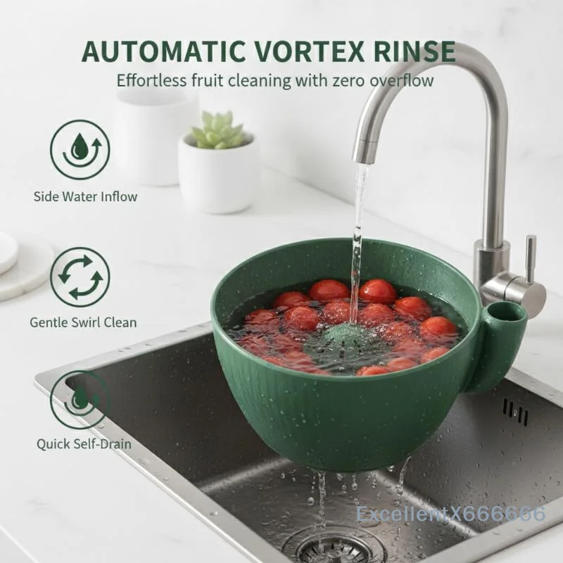 Swirling Berry Washing Bowl Vortex Cleaning Odorless Food Grade Fruit Vegetable Washer for Home Kitchen Berry Washing