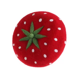 Children Red Kawaii Strawberry Warm Beret Women Cashmere Wool Painter Hat