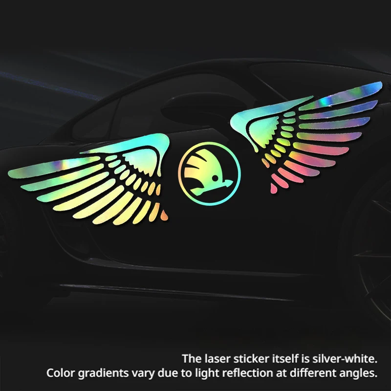 

Лазерная наклейка с радужными крыльями ангела для украшения автомобиля, лазерная водонепроницаемая наклейка для Skoda Octavia Superb Rapid Kodiaya Kroya Fabia Kamia