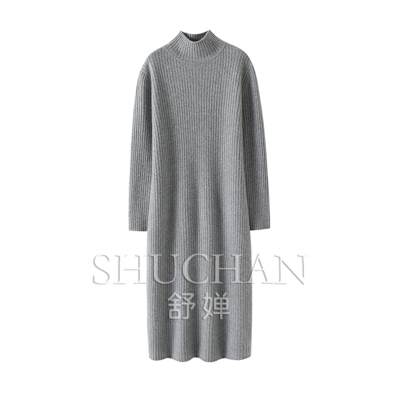 

Soft Thickened Turtleneck 100% Cashmere Dress Women's Cashmere Sweater Dress Long Winter Thick Warm Maxi Dress