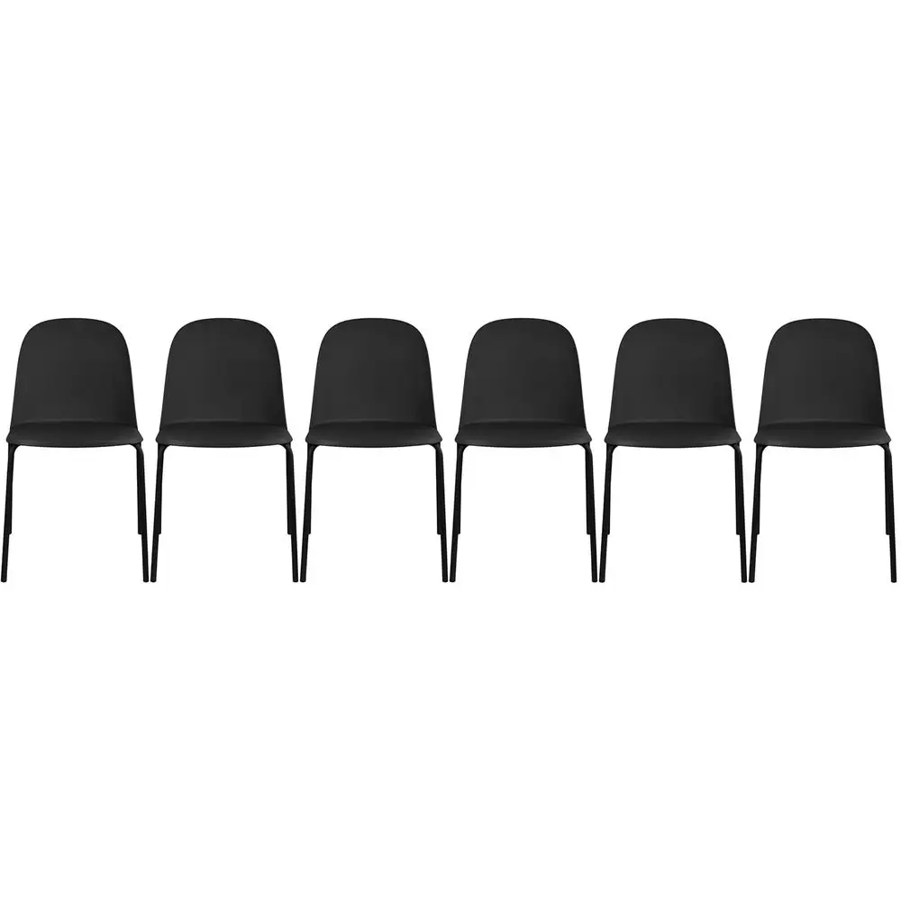 

6 современных штабелируемых обеденных стульев без подлокотников, пластиковое сиденье с металлическими ножками для внутренней и наружной домашней кухни, патио, кафе (черный)