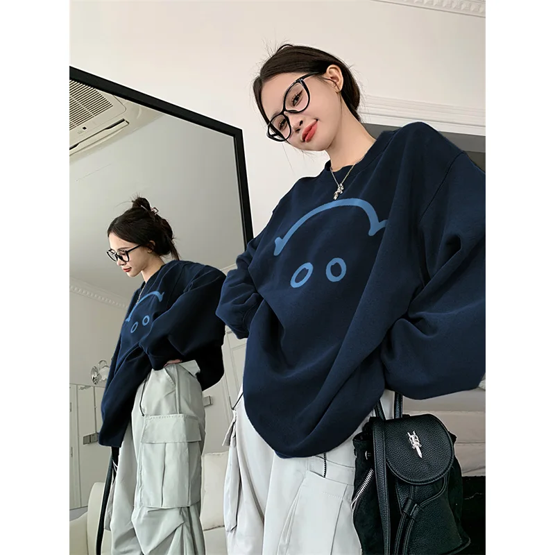 سويت شيرت تيري بدون قبعة للسيدات بأكمام طويلة للربيع والصيف واقٍ من الشمس مقاس كبير ملابس مريحة فرنسية أنيقة للجنسين ومطاطة