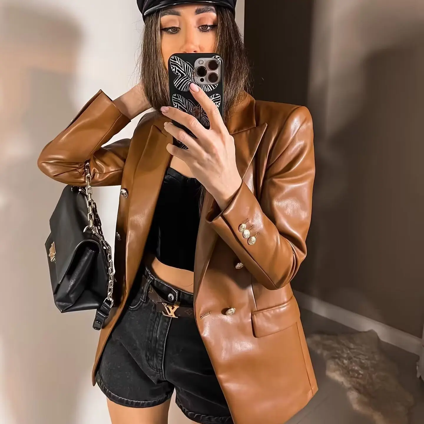 Slim Fit Short Suit Jacket Women's Fashion ZR Style Early Autumn New Arrival Polyester Fiber Long Sleeve Double Button Closure
