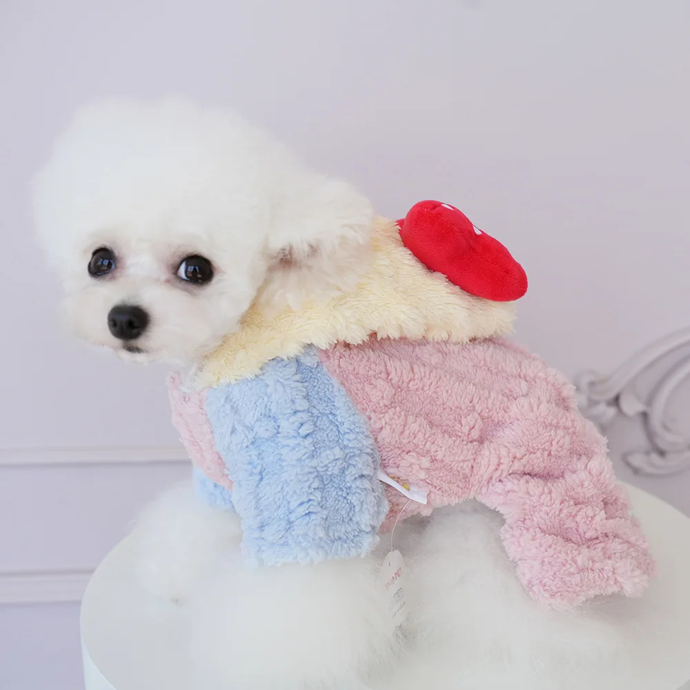 معطف جديد للخريف والشتاء للكلاب الأليفة - سترة قطنية سميكة مبطنة بالصوف مع عقدة فيونكة، تصميم بغطاء للرأس بأربعة أرجل لسيارة تيدي/بيشون #3