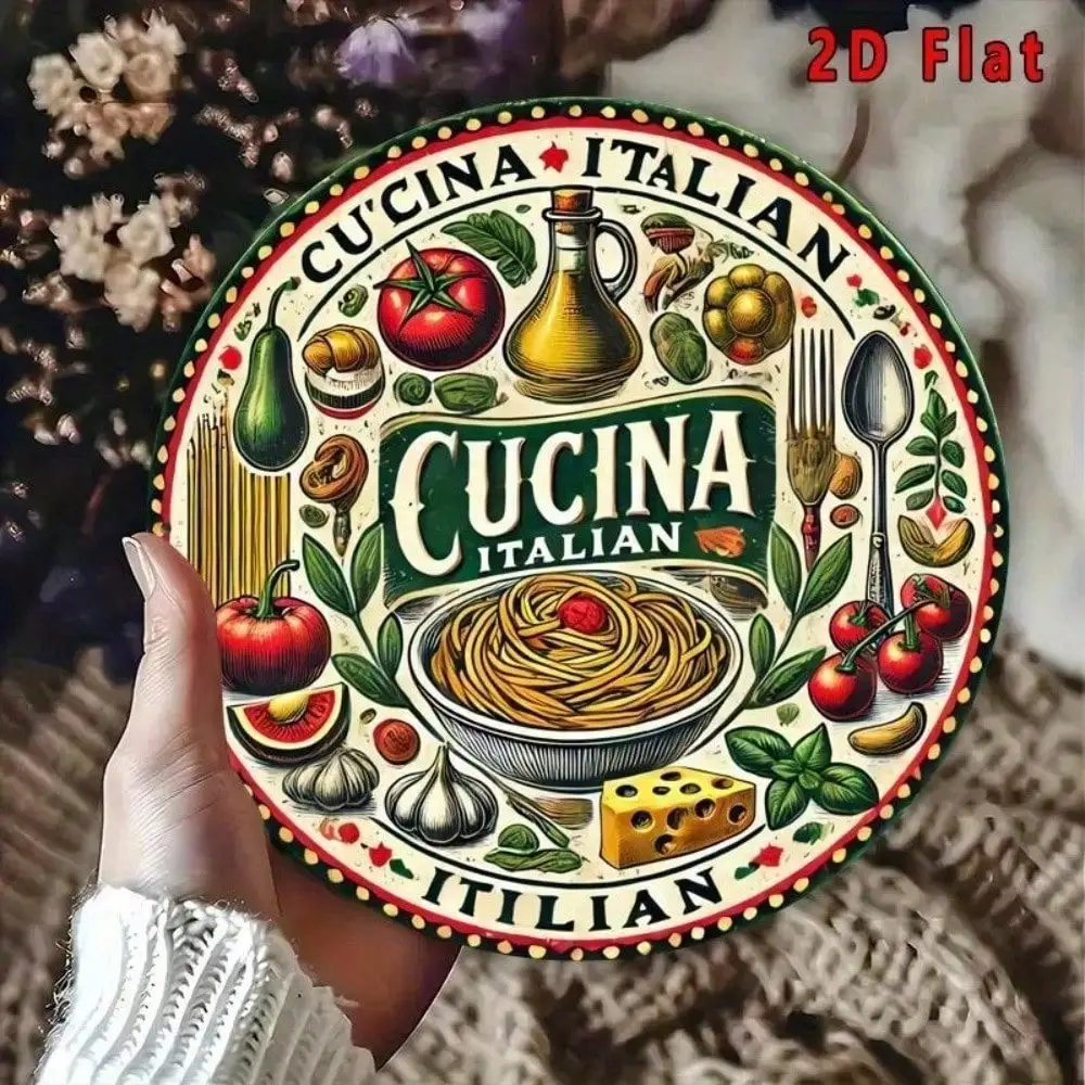 Vintage Italian Kitchen Metal Sign 2D Flat Aluminum Wall Art Vibrant Food Illustration Bar Restaurant Decor
