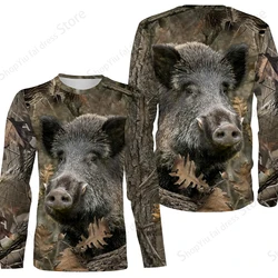 Bear Pig Hunting Animal 3d Print Long Sleeve T-shirt Men Women Fashion Tshirt Camo Camouflage Tops Tees Outdoor Sportwear Tshirt