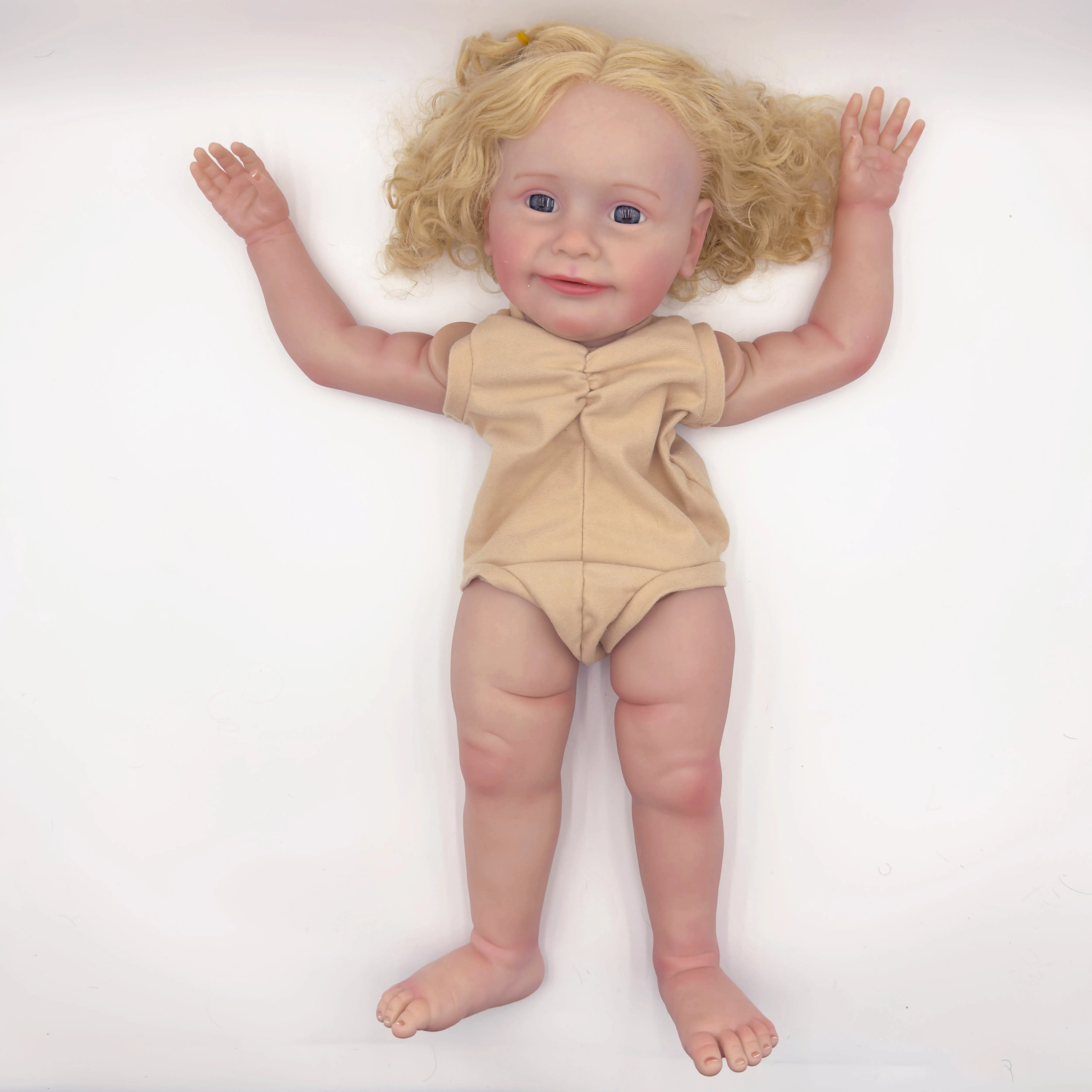 24inch Zoe Unfinished Lifelike Reborn Doll Kit Painted DIY Toy Doll Parts with blond Curly Blond Hair Cloth Body