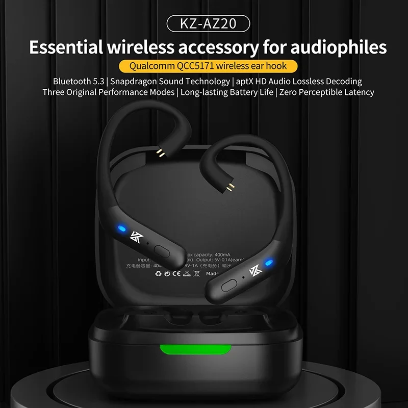 KZ AZ20 Bluetooth 5.3 Wireless Earphones Ear Hook Upgrade Cable AptX HD Headset Line with Charging Case for ZS10PROX PR2 AS16PRO