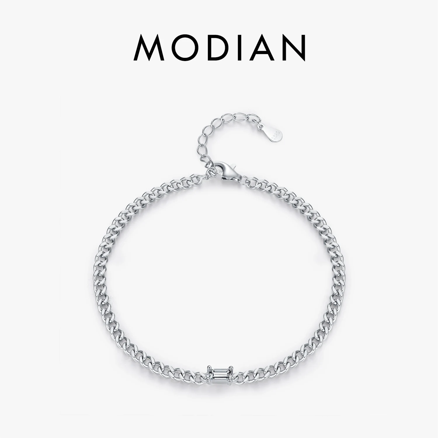 

MODIAN 925 Sterling Silver Fashion Exquisite Rectangle Clear CZ Link Chain Bracelet For Women Daily OL Fine Jewelry