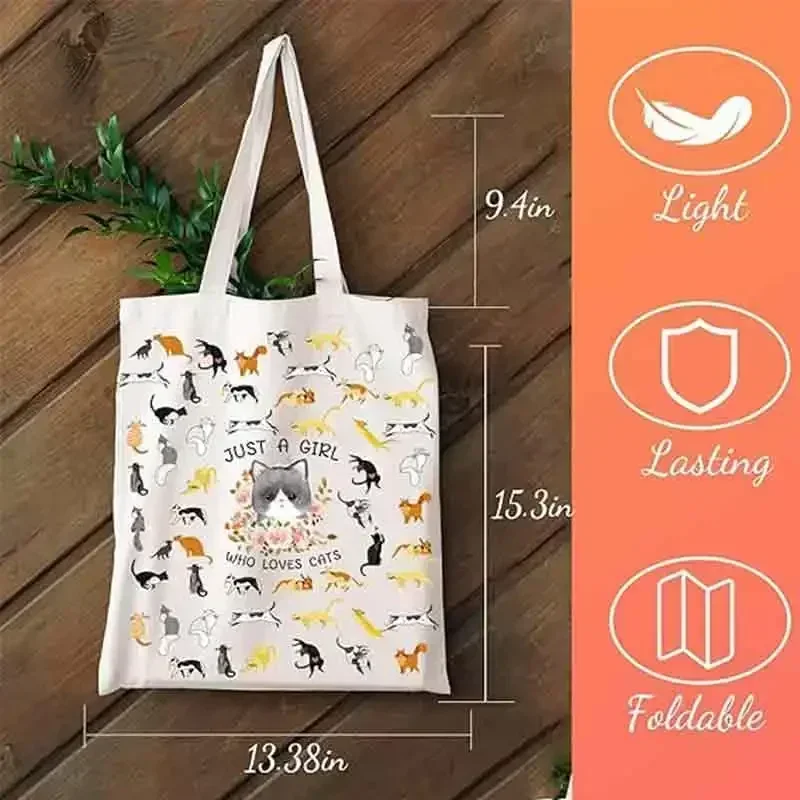 ZV04 Presentes para amantes de gatos, bolsas reutilizáveis estéticas fofas para compras com bolsa de maquiagem