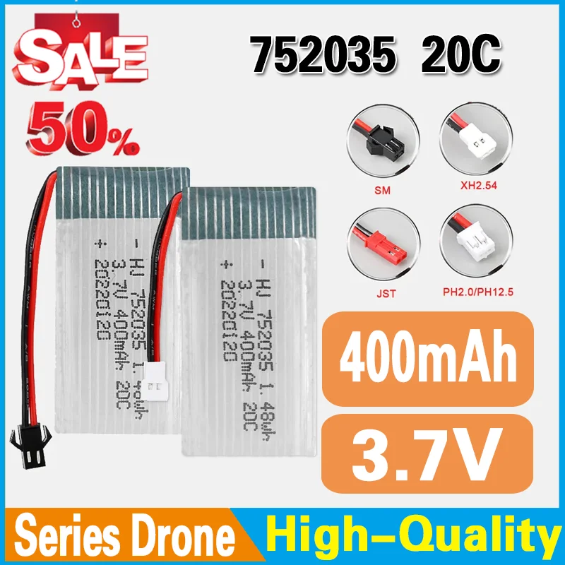 

Battery 752035 400mAh 20C 3.7V High Rate LIPO Batteries for Habersham X4 H107D H107 H31 Quadcopter Model Aircraft Accessories