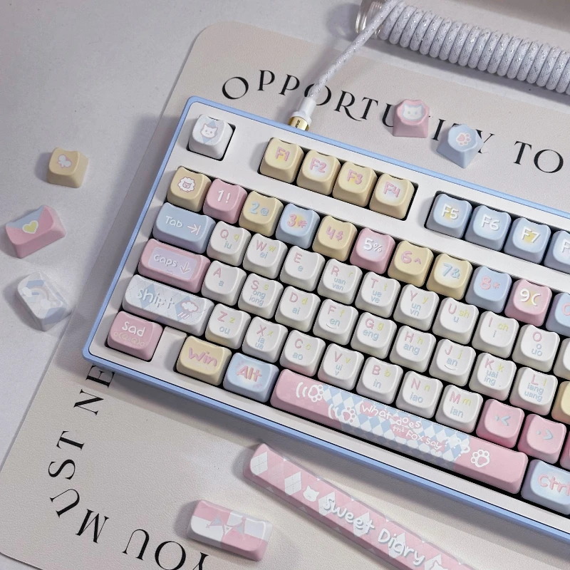 

ECHOME Mood Diary Keycap Set PBT Dye-sublimation Cute Pink Cat's Head Keyboard Cap MAO Profile Key Cap for Mechanical Keyboard