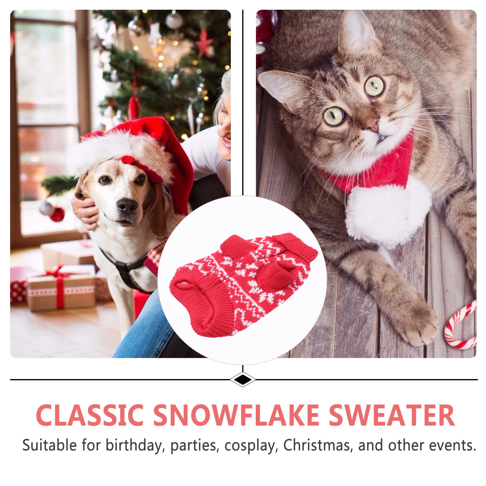 

Pet Sweater Thick Warm Red Xxl Dog Winter Coat Snowflake Pattern Puppy Clothes Festival Christmas Holiday Outfit