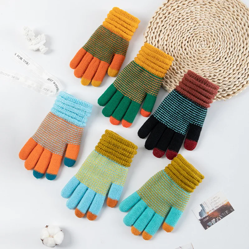 Autumn and Winter Women's Knitted Winter Gloves Cashmere Knitted Women's Warm Thick Gloves Touch Screen Ski Gloves