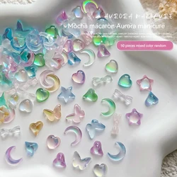 Dijes de uñas con forma de estrella Aurora, 50 piezas, diamantes de tamaño mixto, joyería de amor de resina, accesorios de Arte para uñas, decoración de manicura 3D Crystal