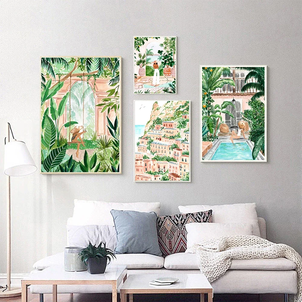 Fiesta EN LA Piscina de verano, imagen de viaje de plantas tropicales, carteles de chica Spa, arte de pared, lienzo impreso, pintura para decoración moderna del hogar