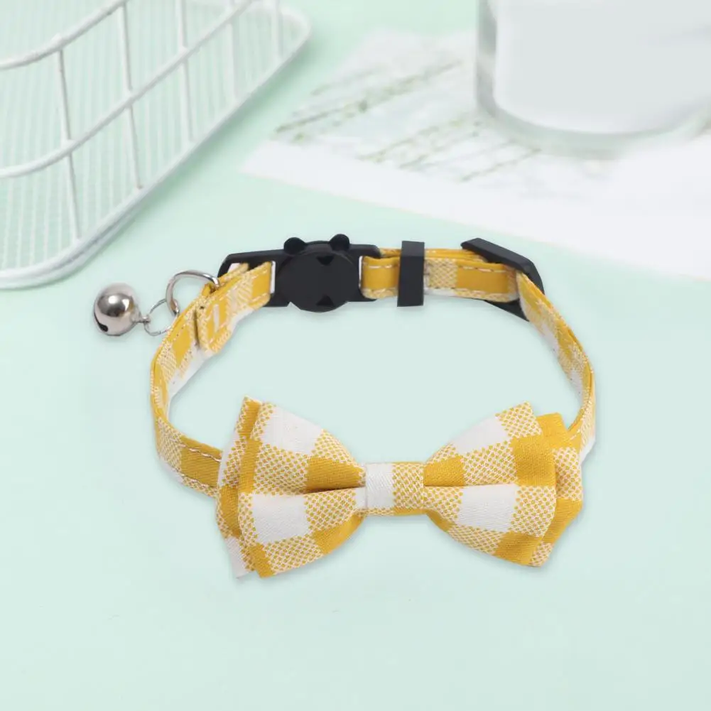 Fur Safe Pet Collar Stylish British Plaid Cat Collar with Bow Tie Bells for Boy Girl Cats Classic Design Necklet for Puppy Dogs