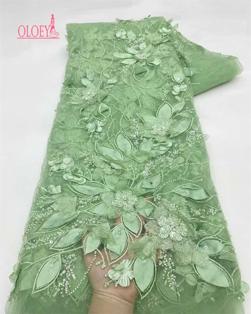 

OLOEYGold African Tulle Lace Fabric 2025 French Net Sequins Fabric Sewing Embroidery With Beads Lace Tulle Mesh Nigeria Dress