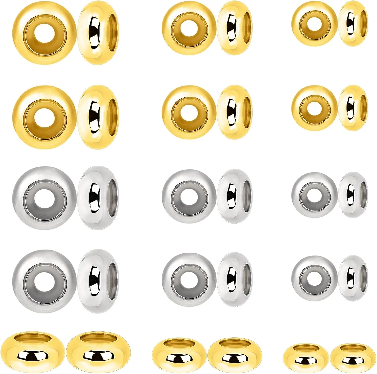 Stainless Steel Stopper Beads, Adjustable Slider Beads Spacer Beads,Insert Rubber Locating Rings for DIY Jewelry Making